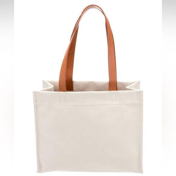 Mansur Gavriel Canvas with Leather Straps Logo Graphic Tote Bag - Picture 4 of 6